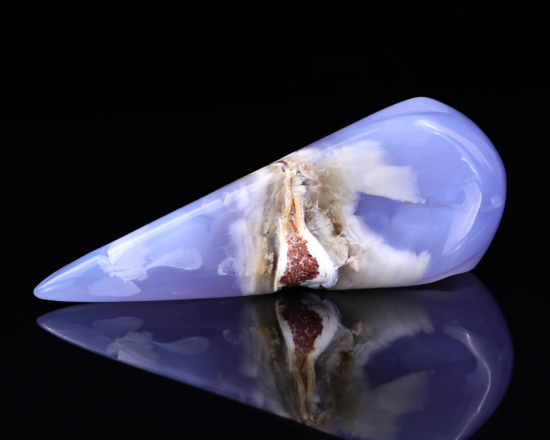 5.2" Blue Chalcedony Hand Carved Crystal Raven Skull Sculpture crysvibe