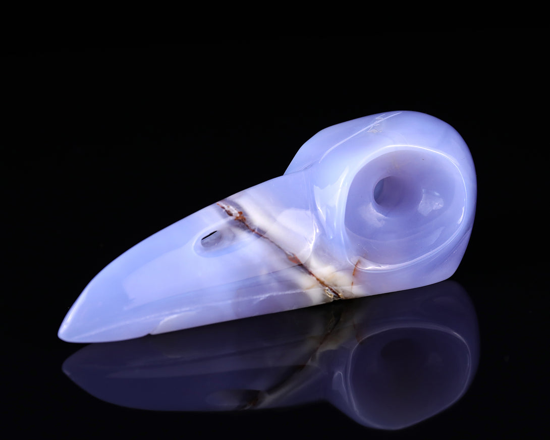 5.2" Blue Chalcedony Hand Carved Crystal Raven Skull Sculpture crysvibe