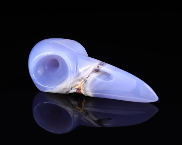 5.2" Blue Chalcedony Hand Carved Crystal Raven Skull Sculpture crysvibe