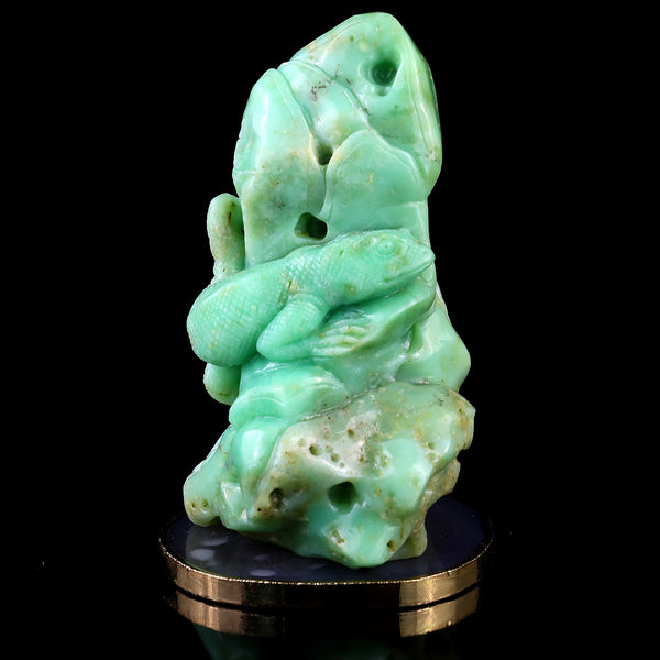 5.2" Green Opal Hand Carved Crystal Lizard Sculpture crysvibe