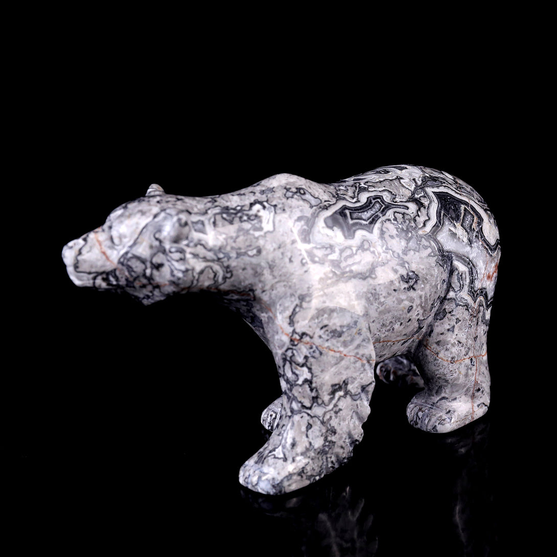 5.2" Map Jasper Hand Carved Crystal Polar Bear Sculpture crysvibe