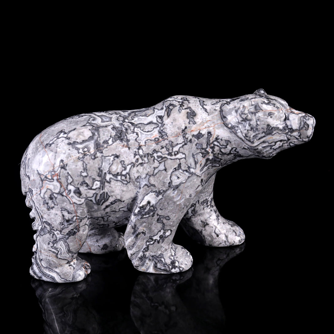 5.2" Map Jasper Hand Carved Crystal Polar Bear Sculpture crysvibe