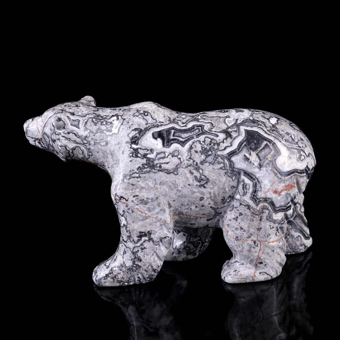 5.2" Map Jasper Hand Carved Crystal Polar Bear Sculpture crysvibe