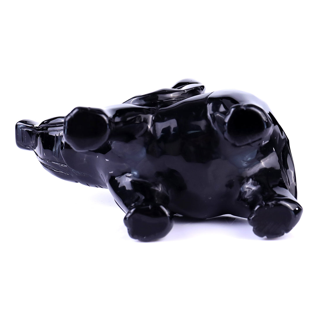 5.3" Black Obsidian Hand Carved Crystal Elephant Sculpture crysvibe