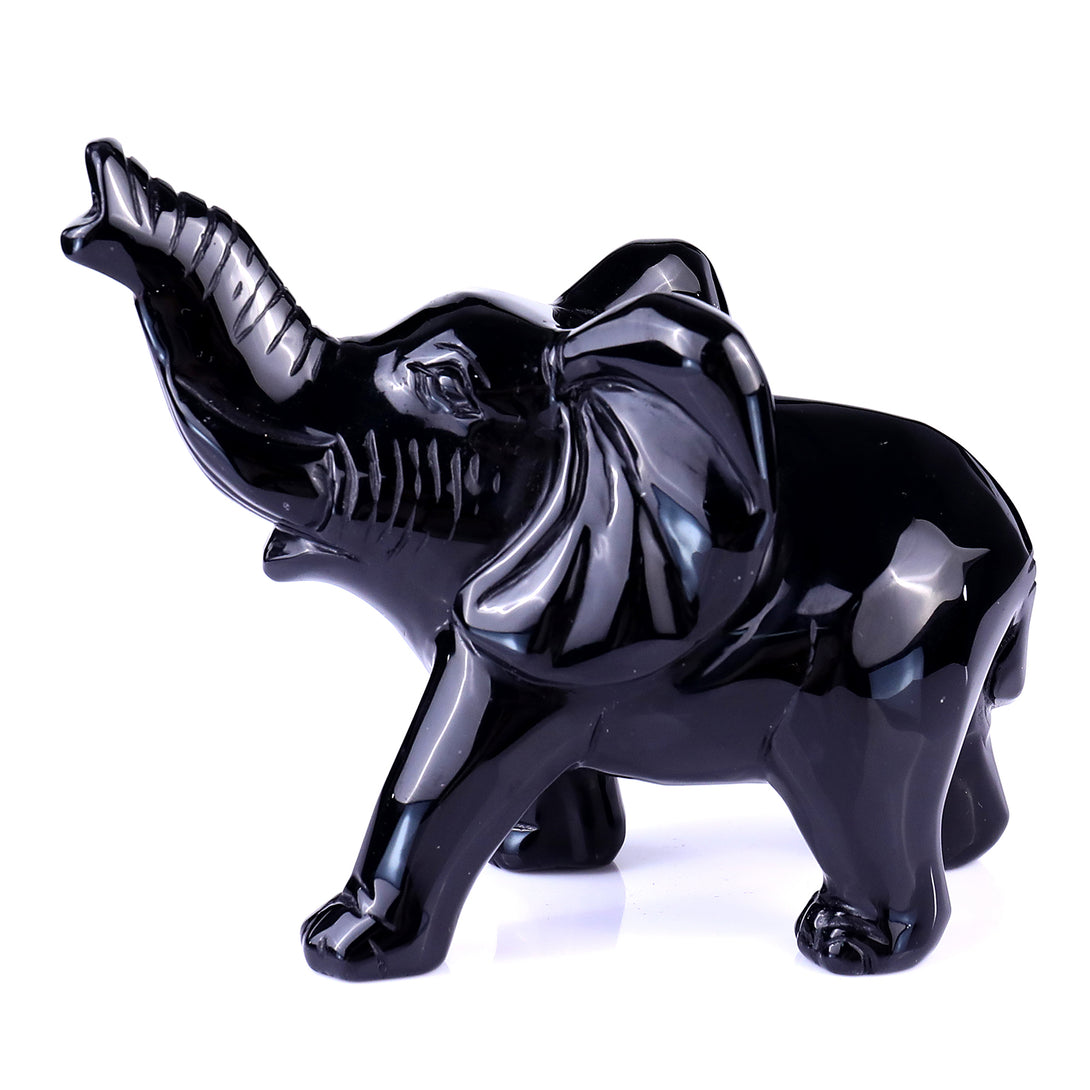 5.3" Black Obsidian Hand Carved Crystal Elephant Sculpture crysvibe