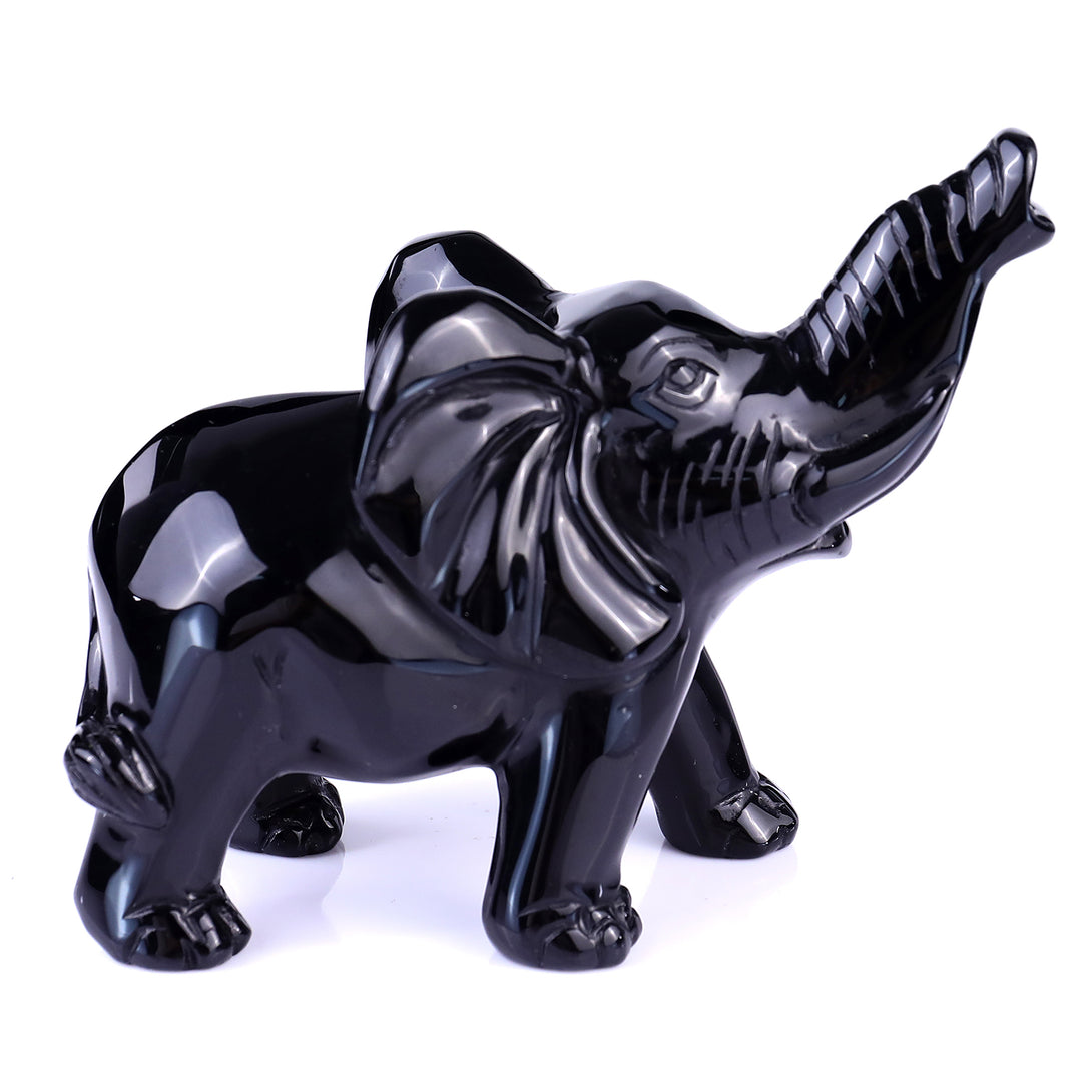 5.3" Black Obsidian Hand Carved Crystal Elephant Sculpture crysvibe