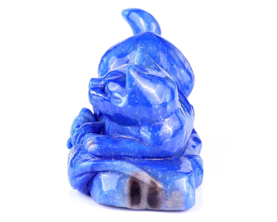 5.3" Blue Aventurine Hand Carved Crystal Cat and Mouse Sculpture crysvibe