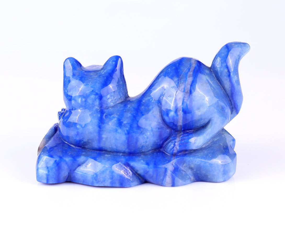 5.3" Blue Aventurine Hand Carved Crystal Cat and Mouse Sculpture crysvibe