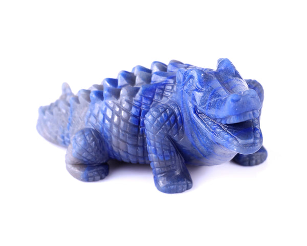 5.3" Blue Aventurine Hand Carved Crystal Crocodile Sculpture crysvibe