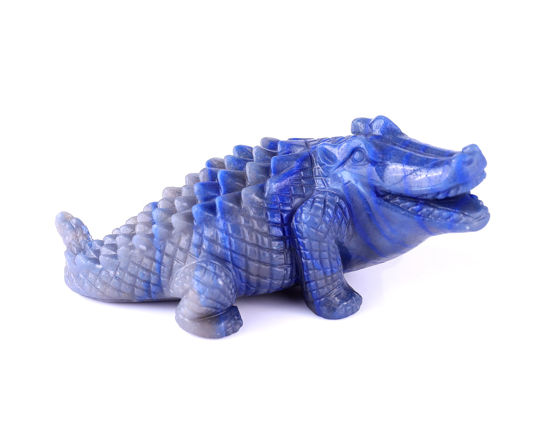 5.3" Blue Aventurine Hand Carved Crystal Crocodile Sculpture crysvibe