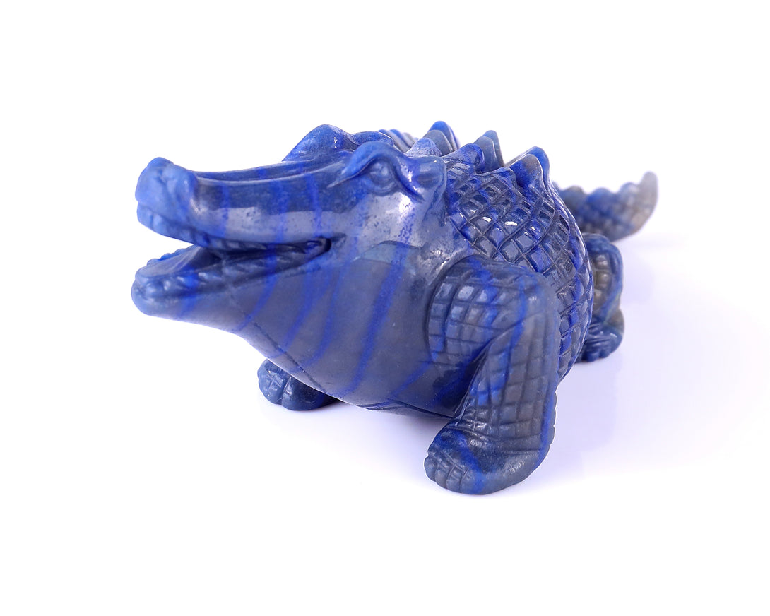 5.3" Blue Aventurine Hand Carved Crystal Crocodile Sculpture crysvibe