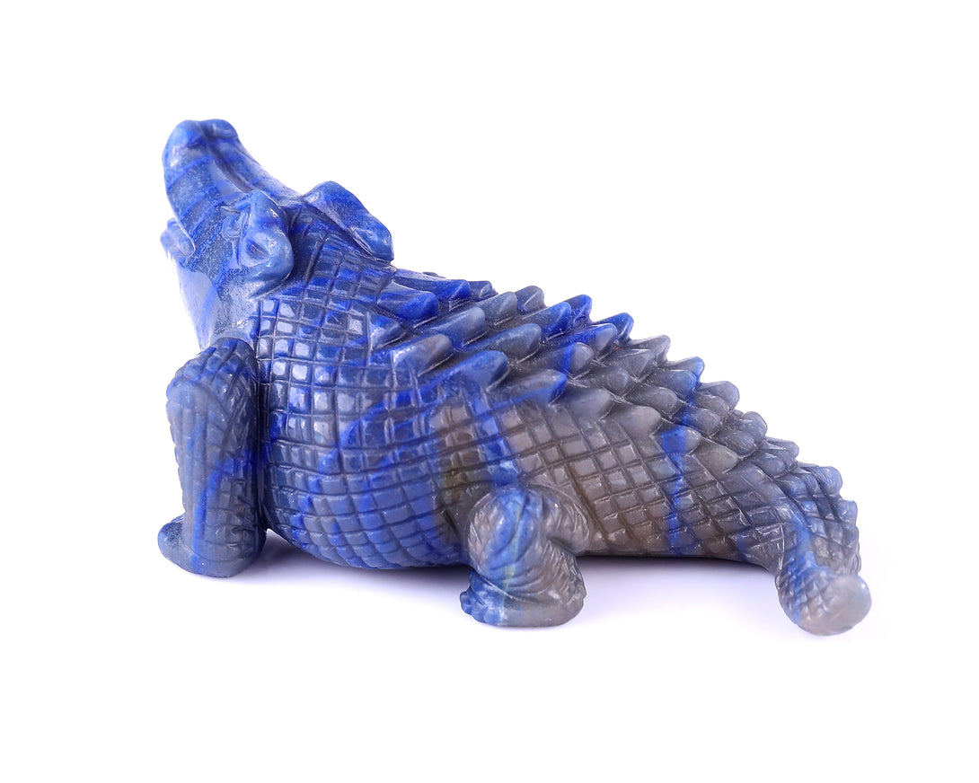 5.3" Blue Aventurine Hand Carved Crystal Crocodile Sculpture crysvibe