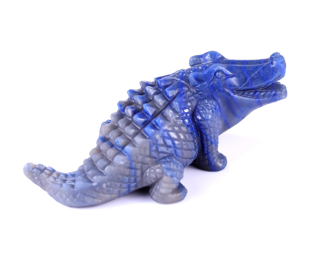 5.3" Blue Aventurine Hand Carved Crystal Crocodile Sculpture crysvibe