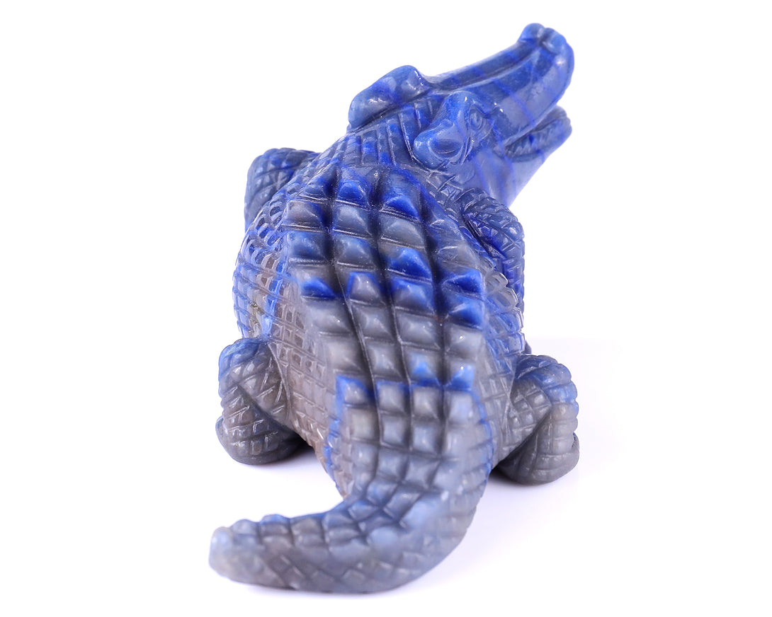 5.3" Blue Aventurine Hand Carved Crystal Crocodile Sculpture crysvibe