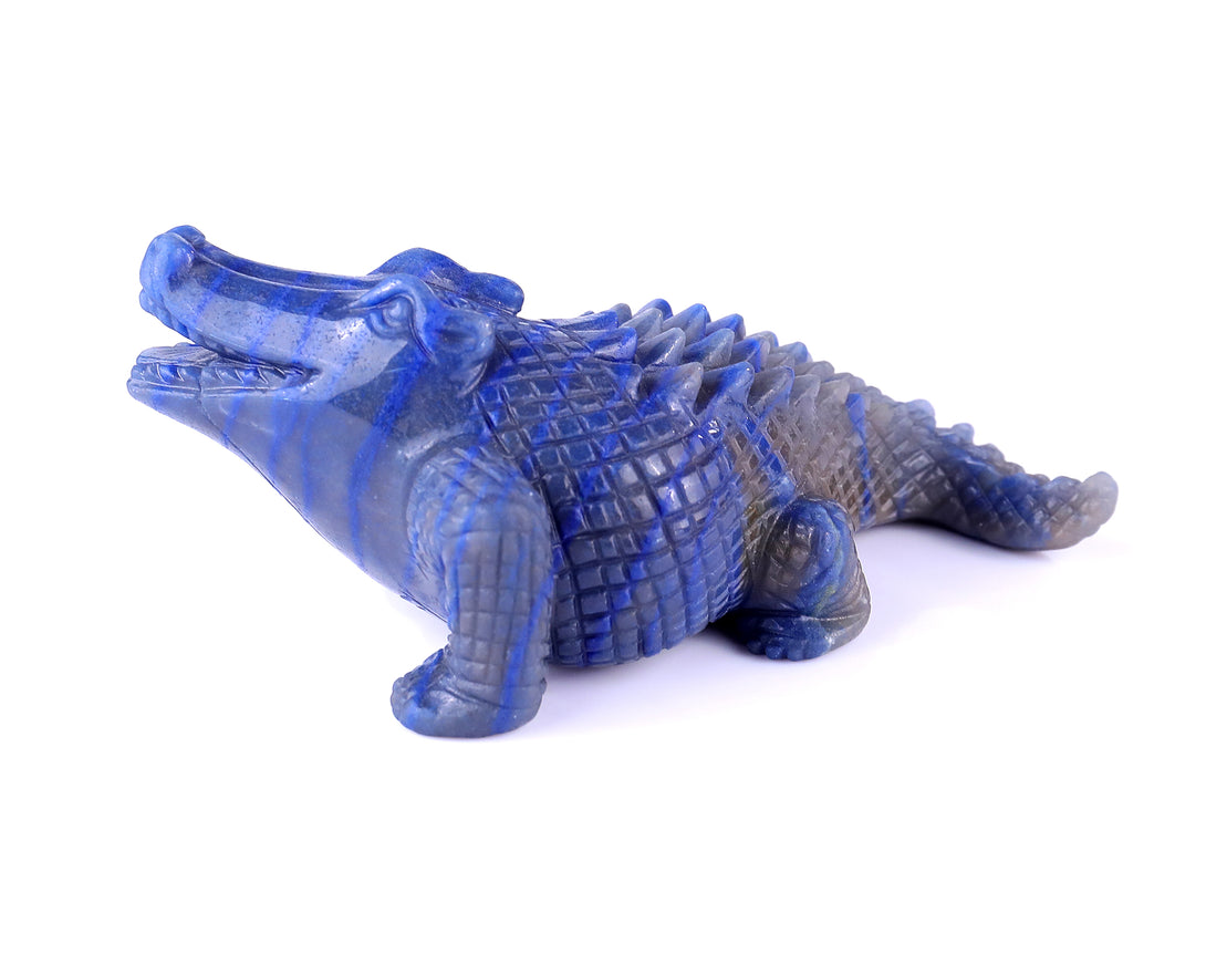 5.3" Blue Aventurine Hand Carved Crystal Crocodile Sculpture crysvibe