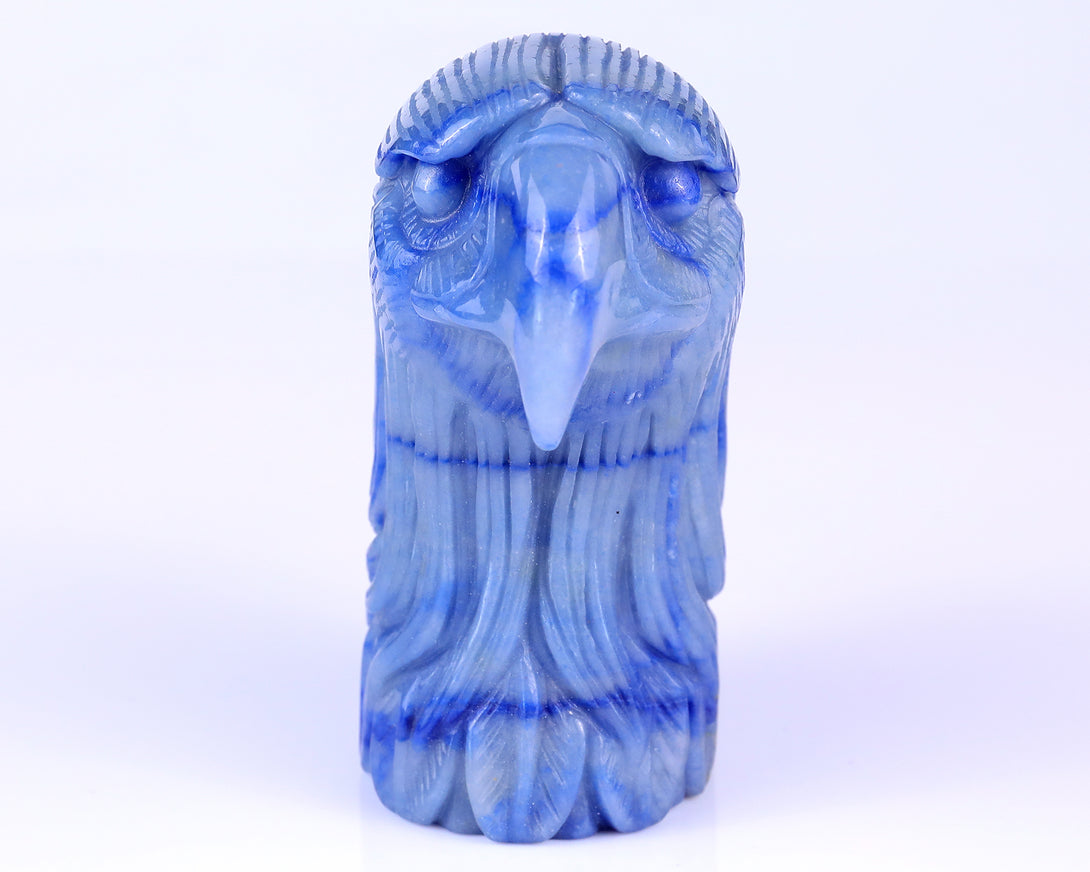 5.3" Blue Aventurine Hand Carved Crystal Eagle Head Sculpture crysvibe