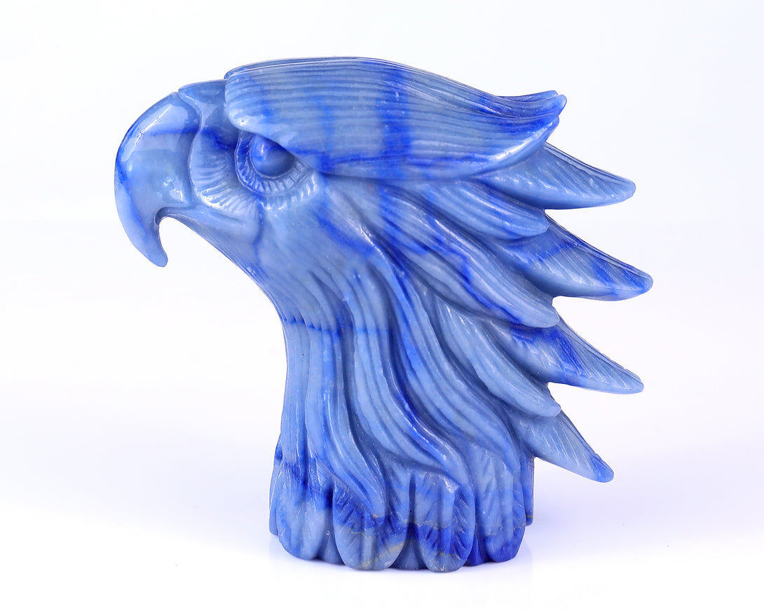 5.3" Blue Aventurine Hand Carved Crystal Eagle Head Sculpture crysvibe