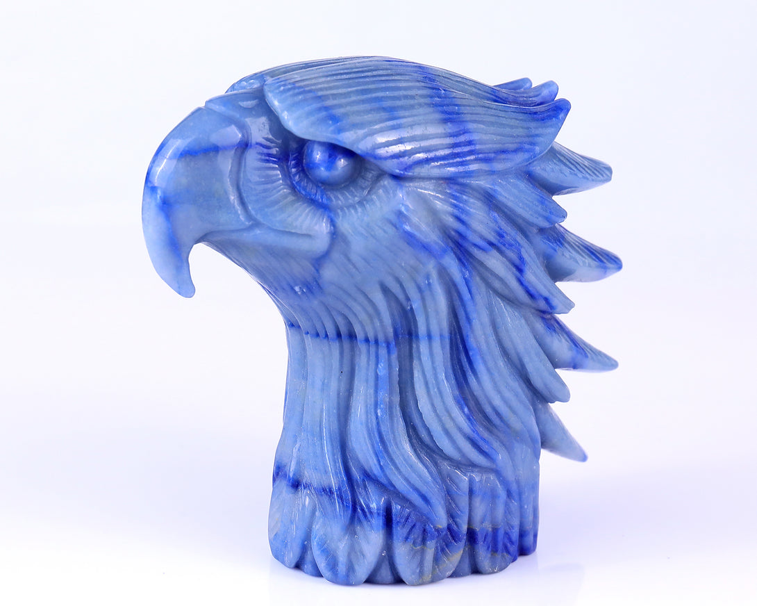 5.3" Blue Aventurine Hand Carved Crystal Eagle Head Sculpture crysvibe