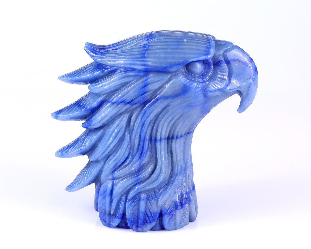 5.3" Blue Aventurine Hand Carved Crystal Eagle Head Sculpture crysvibe