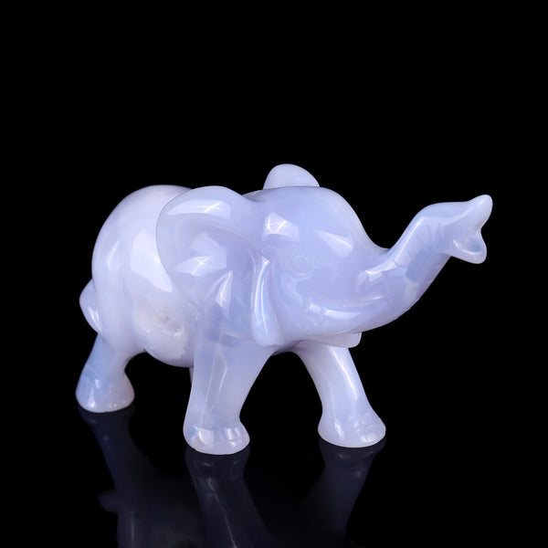 5.3" Blue Chalcedony Hand Carved Crystal Elephant Sculpture crysvibe