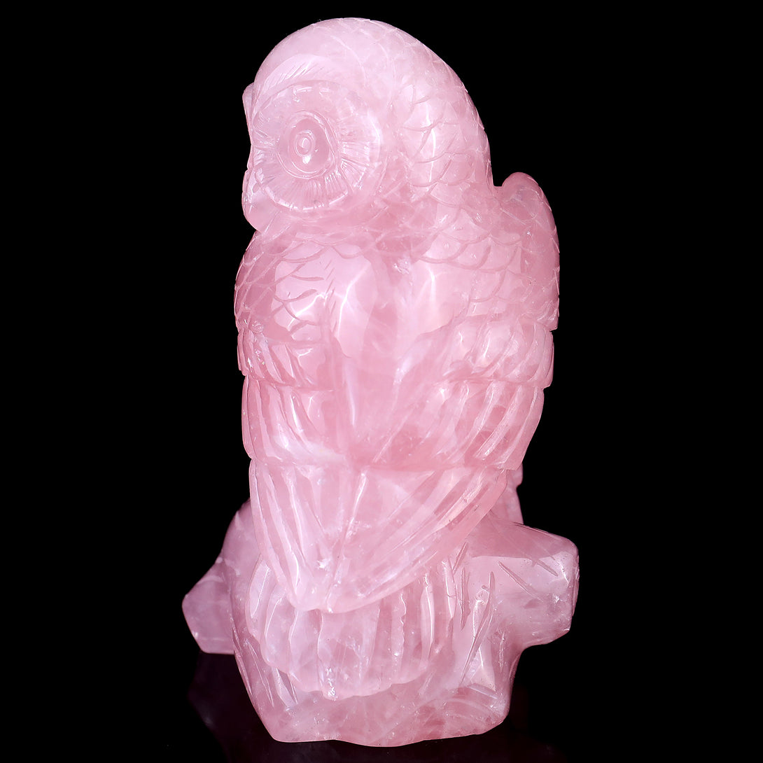 5.3" Rose Quartz Hand Carved Crystal Owls Sculpture crysvibe