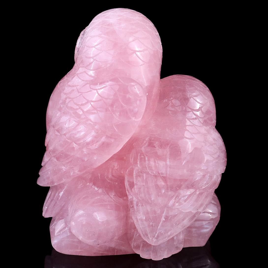 5.3" Rose Quartz Hand Carved Crystal Owls Sculpture crysvibe