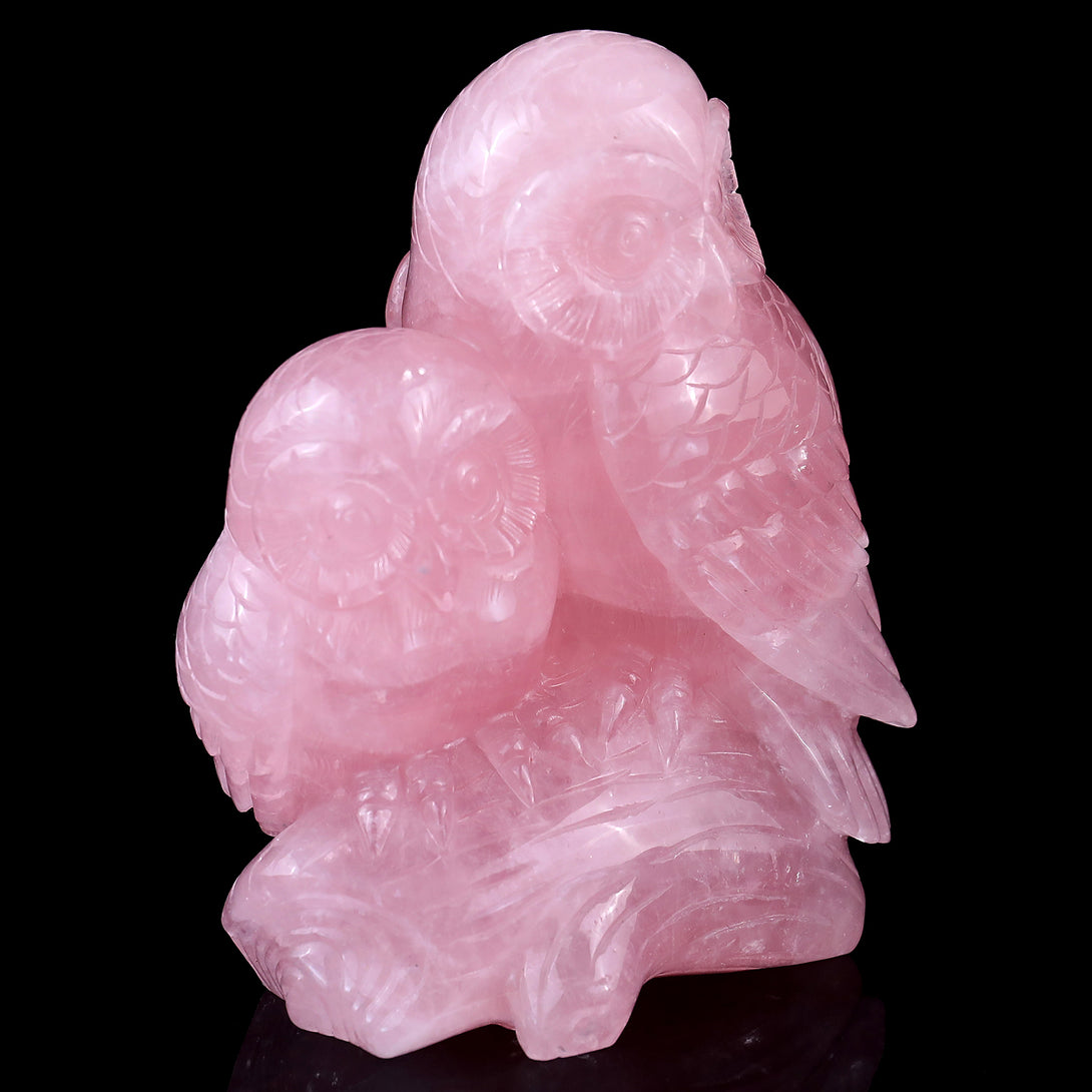 5.3" Rose Quartz Hand Carved Crystal Owls Sculpture crysvibe