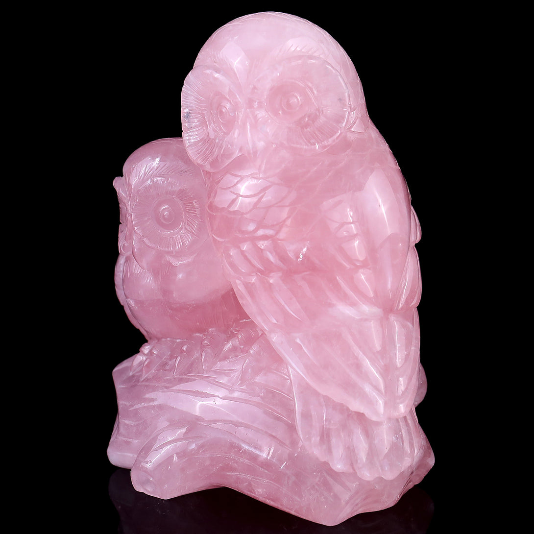 5.3" Rose Quartz Hand Carved Crystal Owls Sculpture crysvibe