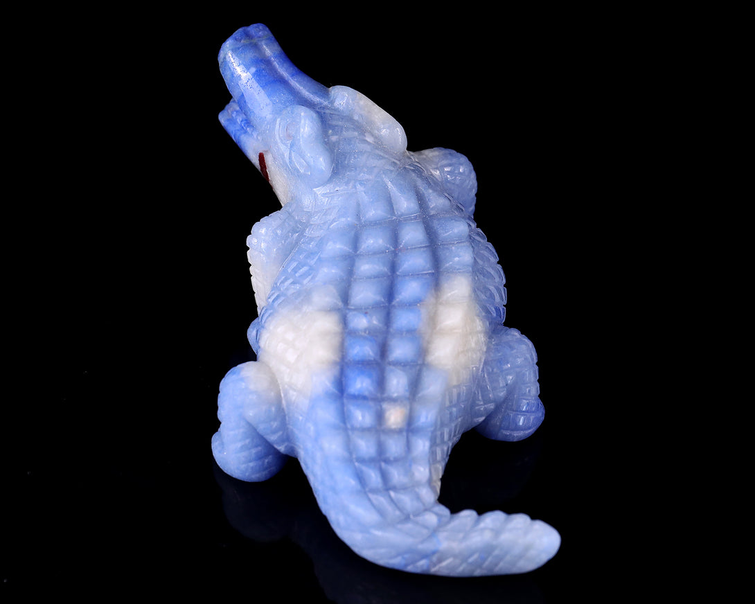 5.4" Blue Aventurine Hand Carved Crystal Crocodile Sculpture crysvibe