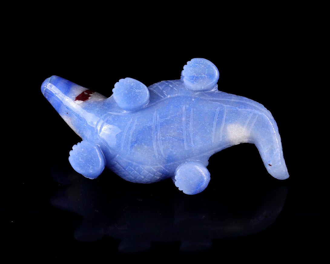 5.4" Blue Aventurine Hand Carved Crystal Crocodile Sculpture crysvibe