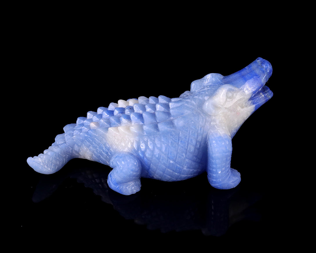 5.4" Blue Aventurine Hand Carved Crystal Crocodile Sculpture crysvibe