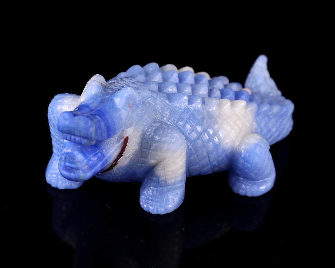 5.4" Blue Aventurine Hand Carved Crystal Crocodile Sculpture crysvibe