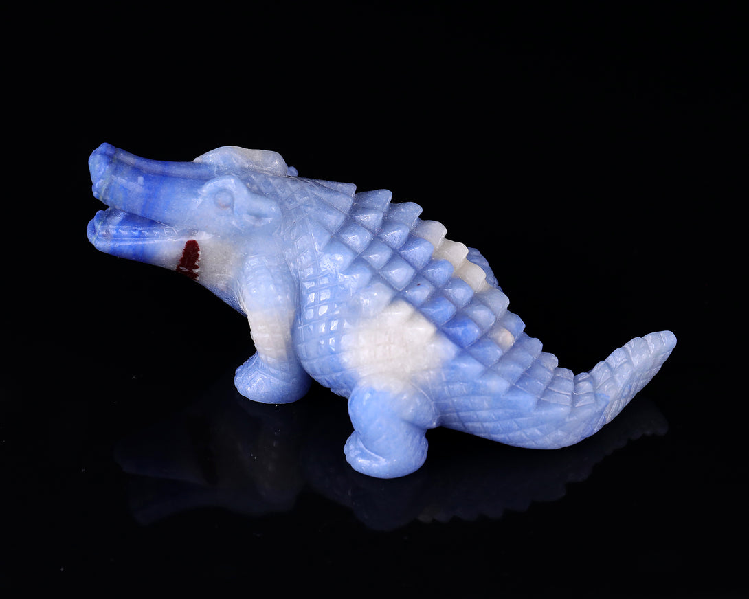 5.4" Blue Aventurine Hand Carved Crystal Crocodile Sculpture crysvibe