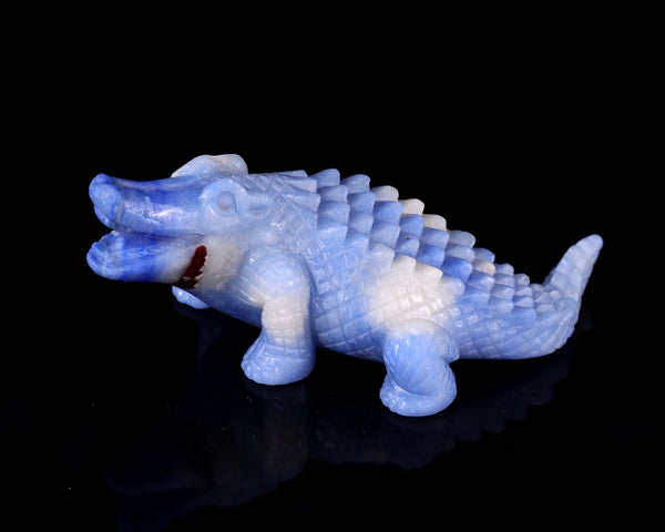 5.4" Blue Aventurine Hand Carved Crystal Crocodile Sculpture crysvibe