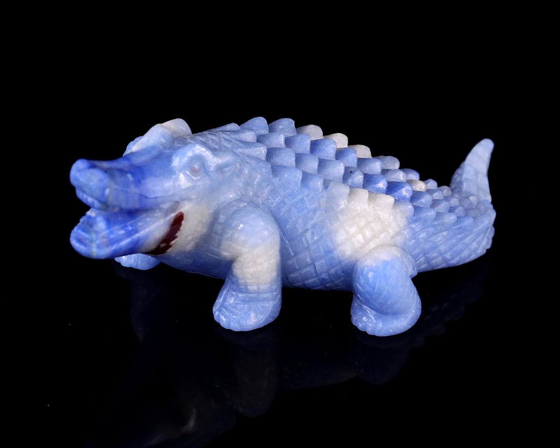 5.4" Blue Aventurine Hand Carved Crystal Crocodile Sculpture crysvibe