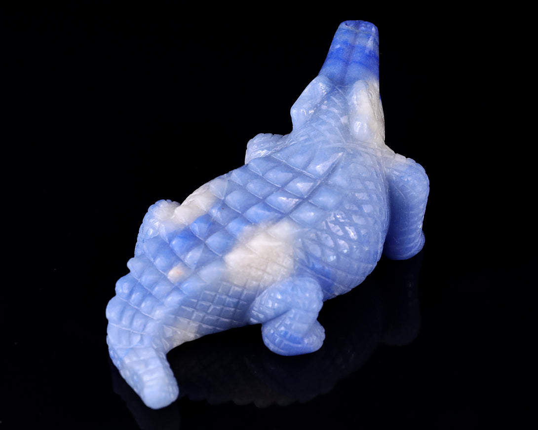 5.4" Blue Aventurine Hand Carved Crystal Crocodile Sculpture crysvibe