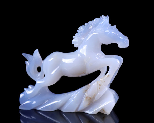 5.4" Blue Chalcedony Hand Carved Crystal Horse Sculpture crysvibe