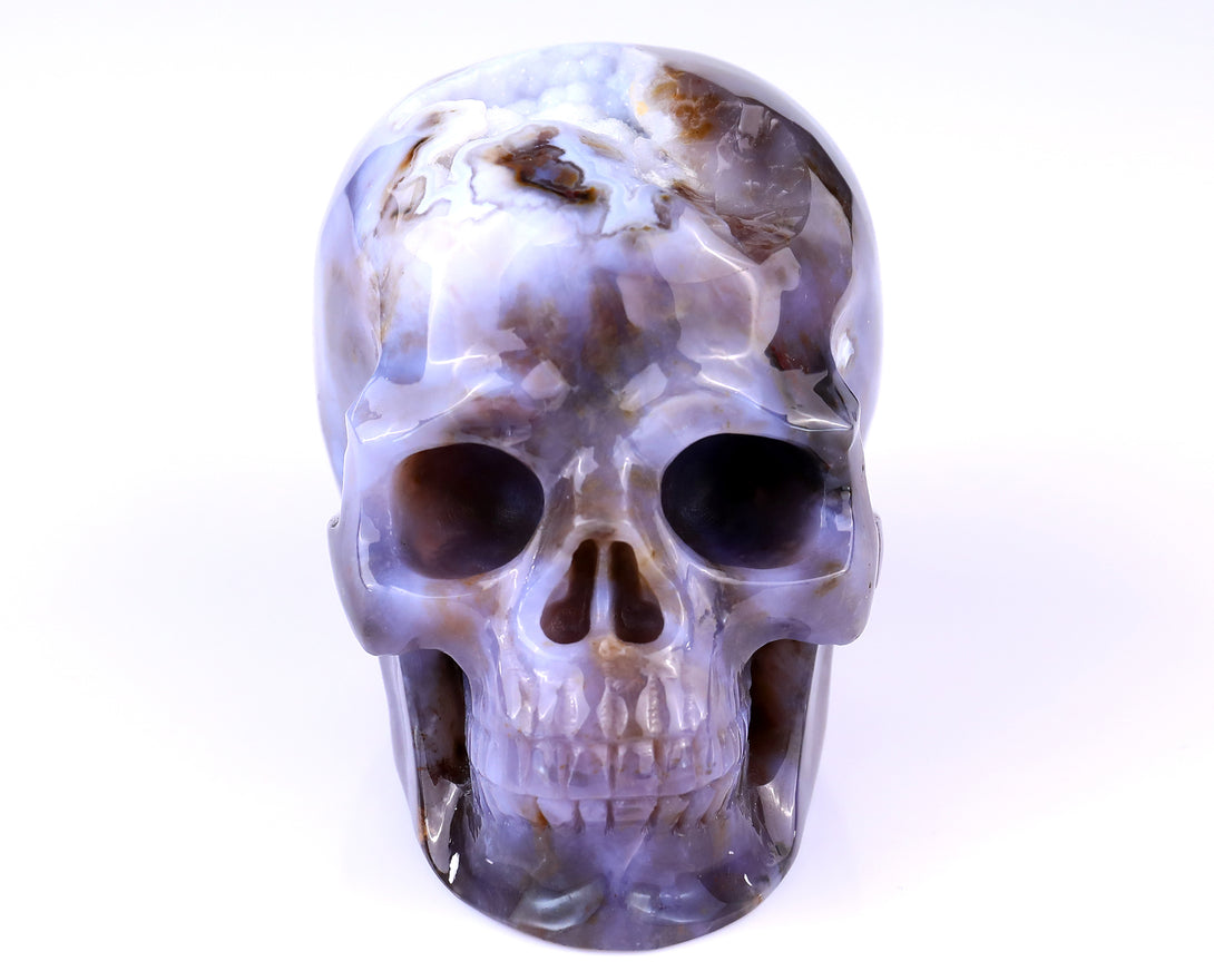 5.4" Blue Chalcedony Hand Carved Crystal Realistic Skull Sculpture crysvibe