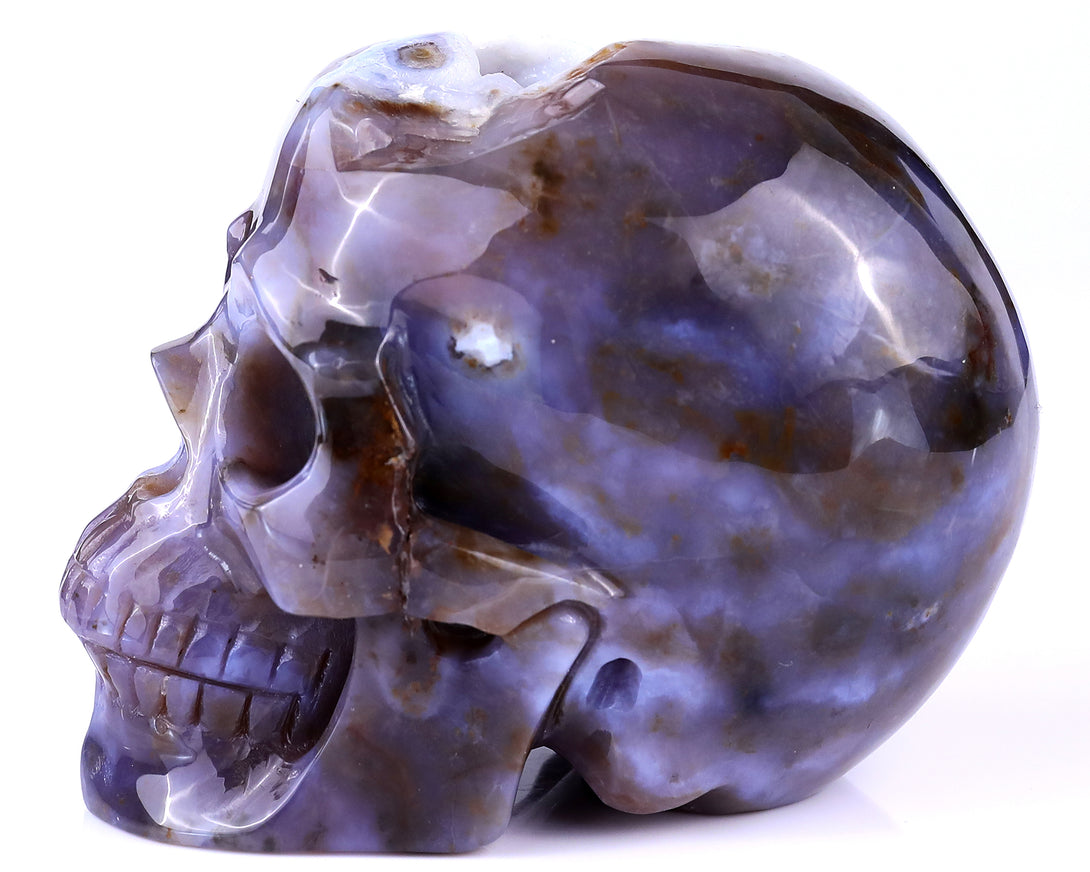 5.4" Blue Chalcedony Hand Carved Crystal Realistic Skull Sculpture crysvibe