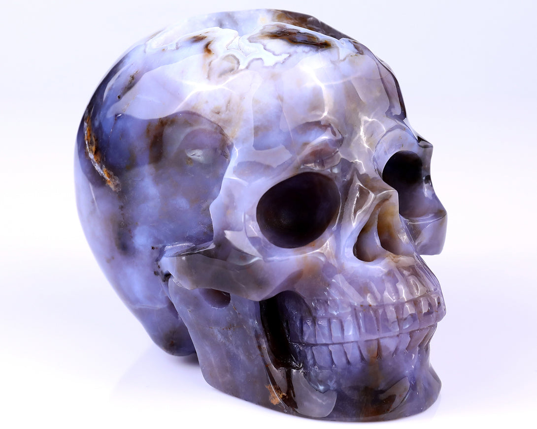 5.4" Blue Chalcedony Hand Carved Crystal Realistic Skull Sculpture crysvibe