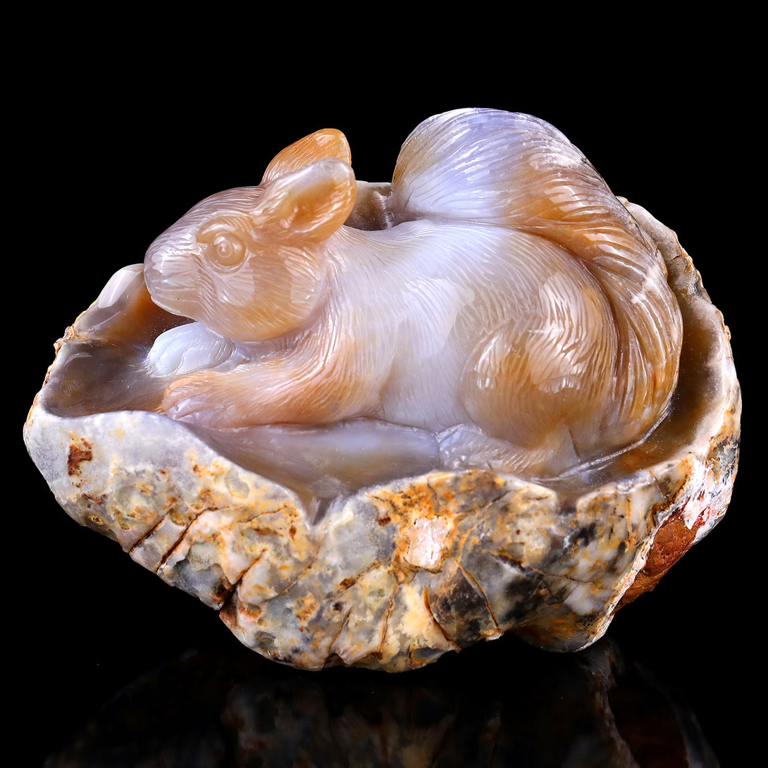 5.4" Chalcedony Hand Carved Crystal Squirrel Sculpture crysvibe