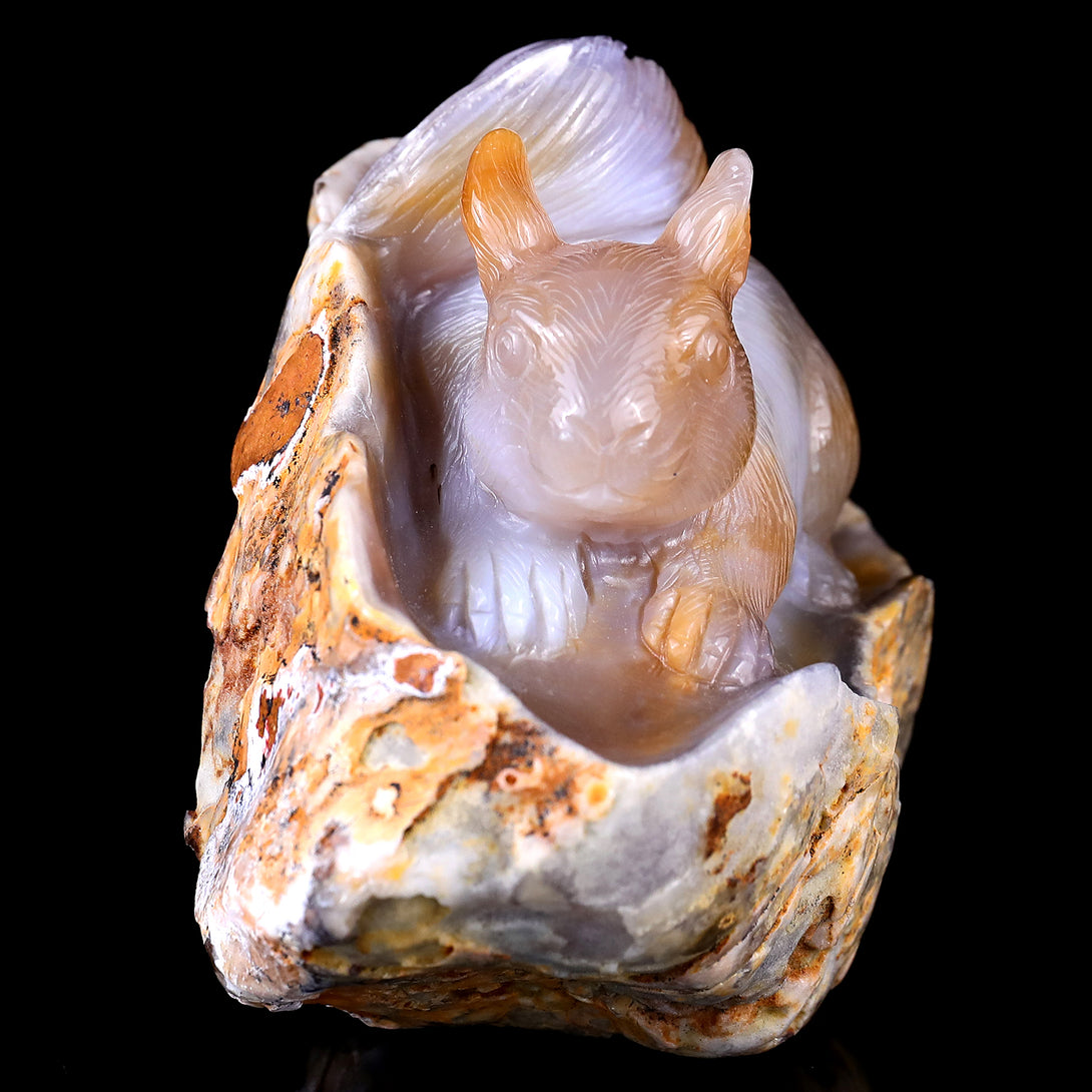 5.4" Chalcedony Hand Carved Crystal Squirrel Sculpture crysvibe