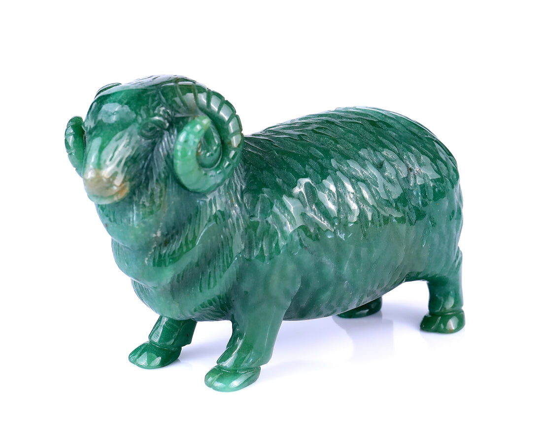 5.4" Green Aventurine Hand Carved Crystal Sheep Sculpture crysvibe