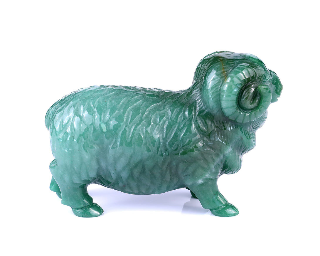 5.4" Green Aventurine Hand Carved Crystal Sheep Sculpture crysvibe