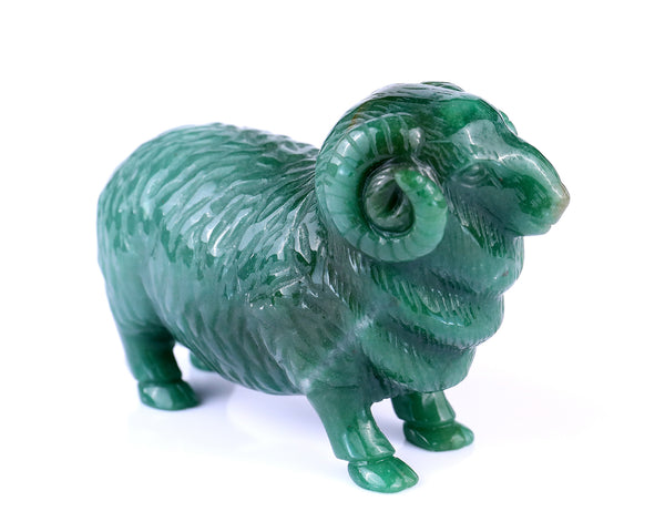 5.4" Green Aventurine Hand Carved Crystal Sheep Sculpture crysvibe