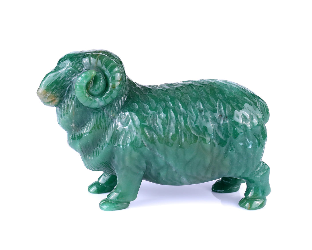 5.4" Green Aventurine Hand Carved Crystal Sheep Sculpture crysvibe