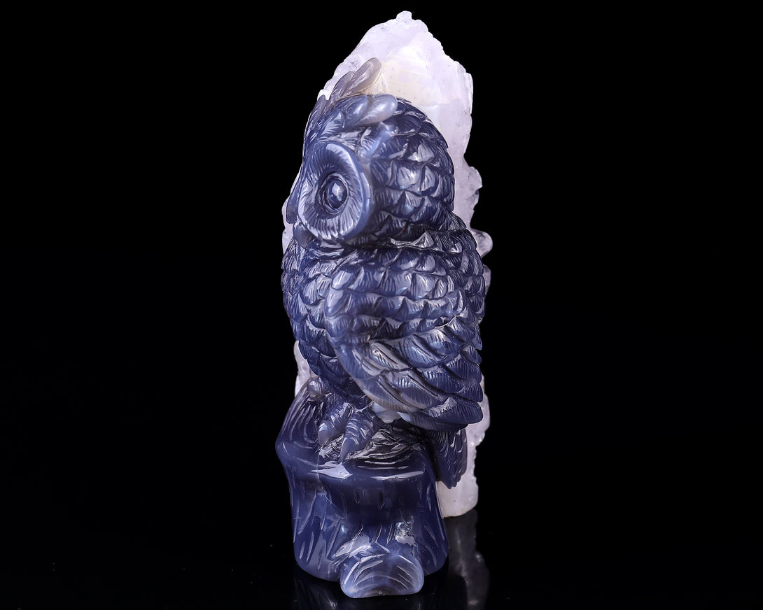 5.5" Quartz Rock Druse Hand Carved Crystal Owl Sculpture crysvibe