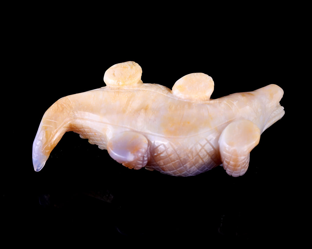 5.6" Chalcedony Hand Carved Crystal Crocodile Sculpture crysvibe