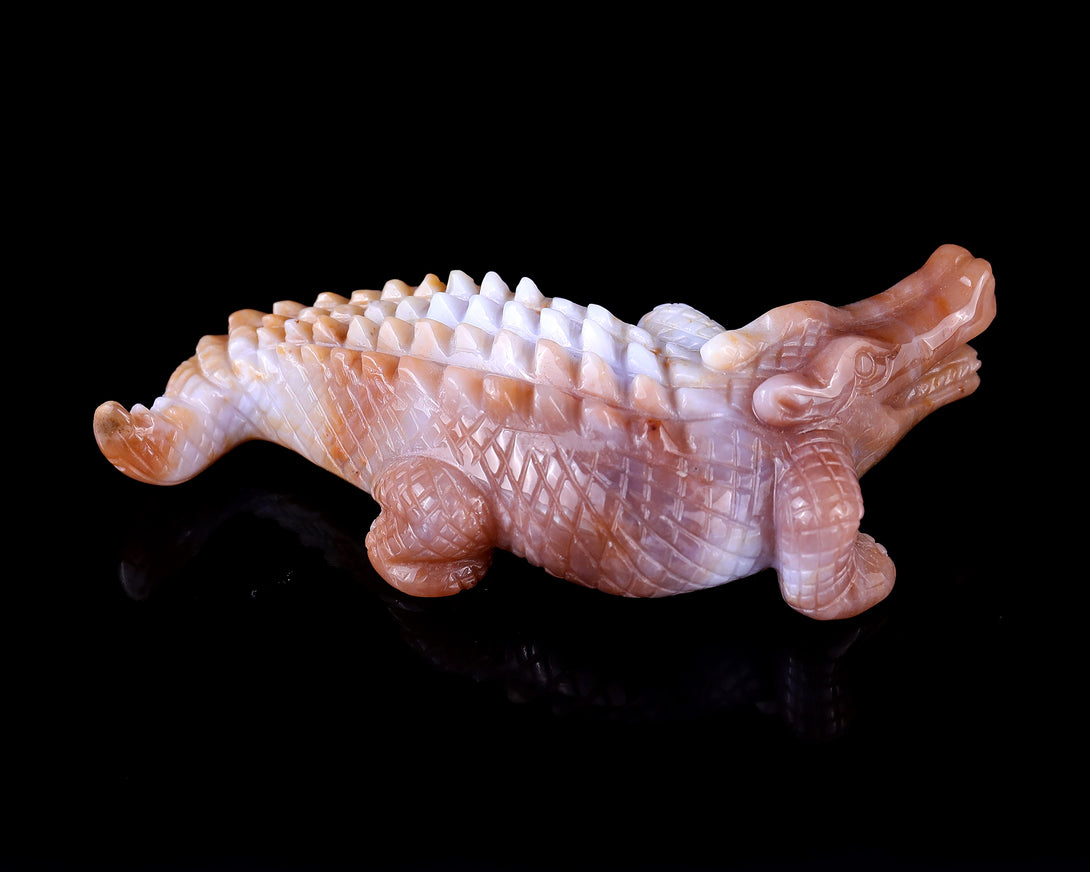 5.6" Chalcedony Hand Carved Crystal Crocodile Sculpture crysvibe