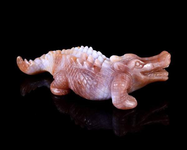 5.6" Chalcedony Hand Carved Crystal Crocodile Sculpture crysvibe